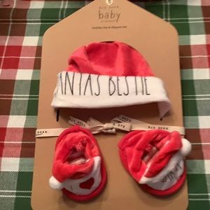 Rae Dunn baby Holiday Hat & Slippers Set